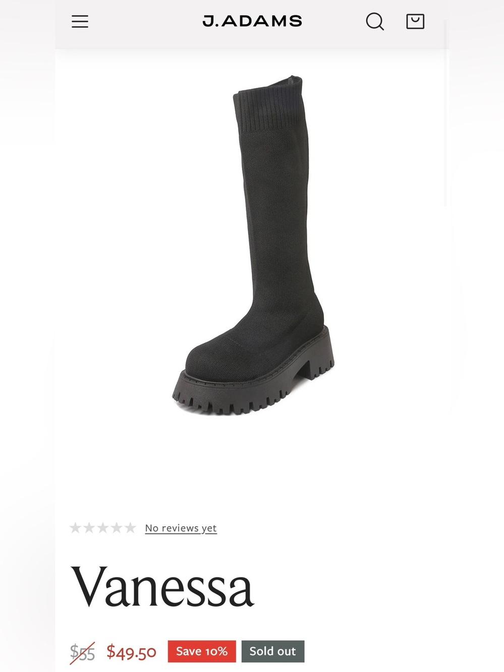 Women's Black Stretch-Knit Lug Sole Mid-Calf Boot